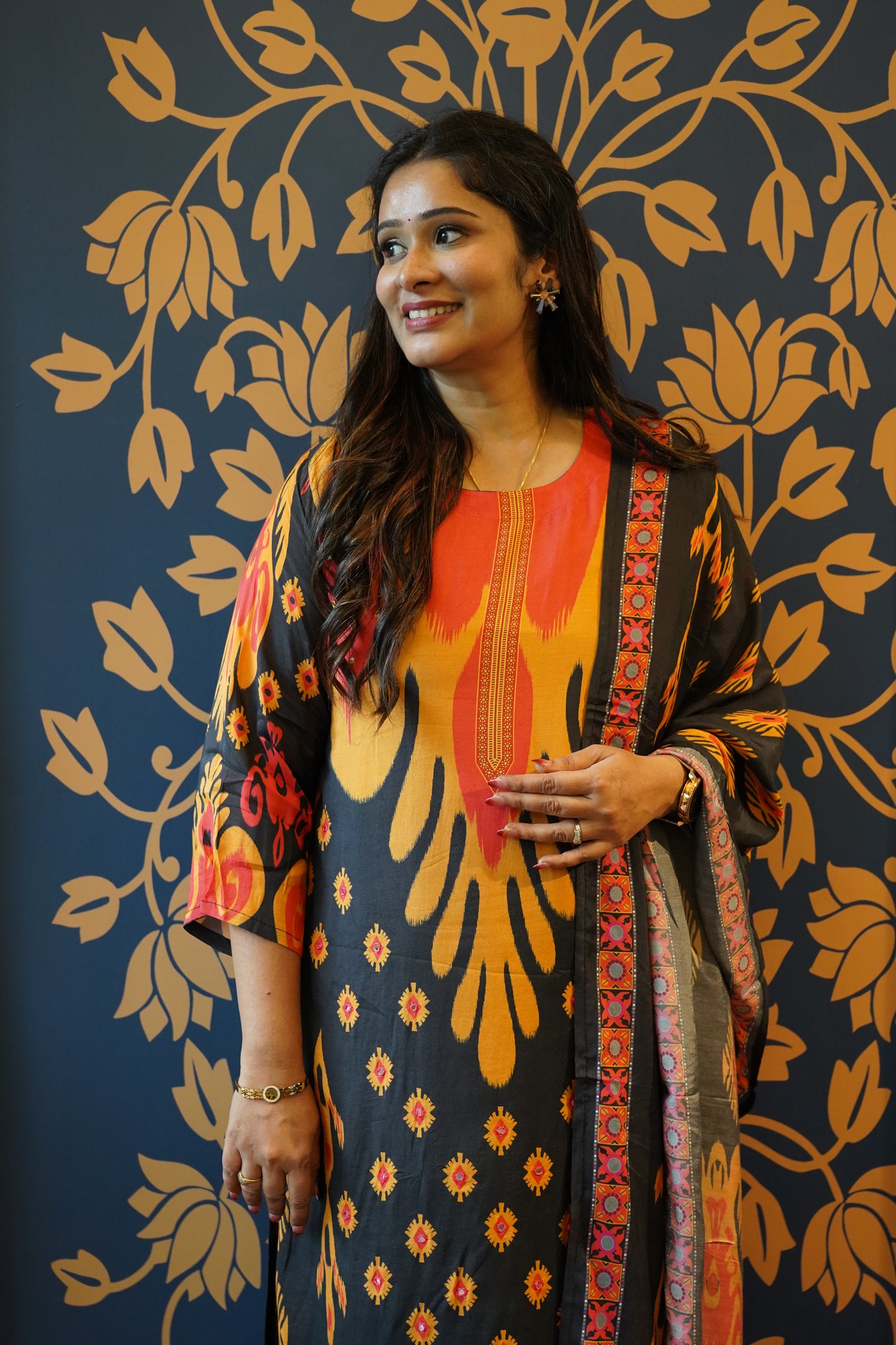 Sunset Glow Ikat-Print Suit Set