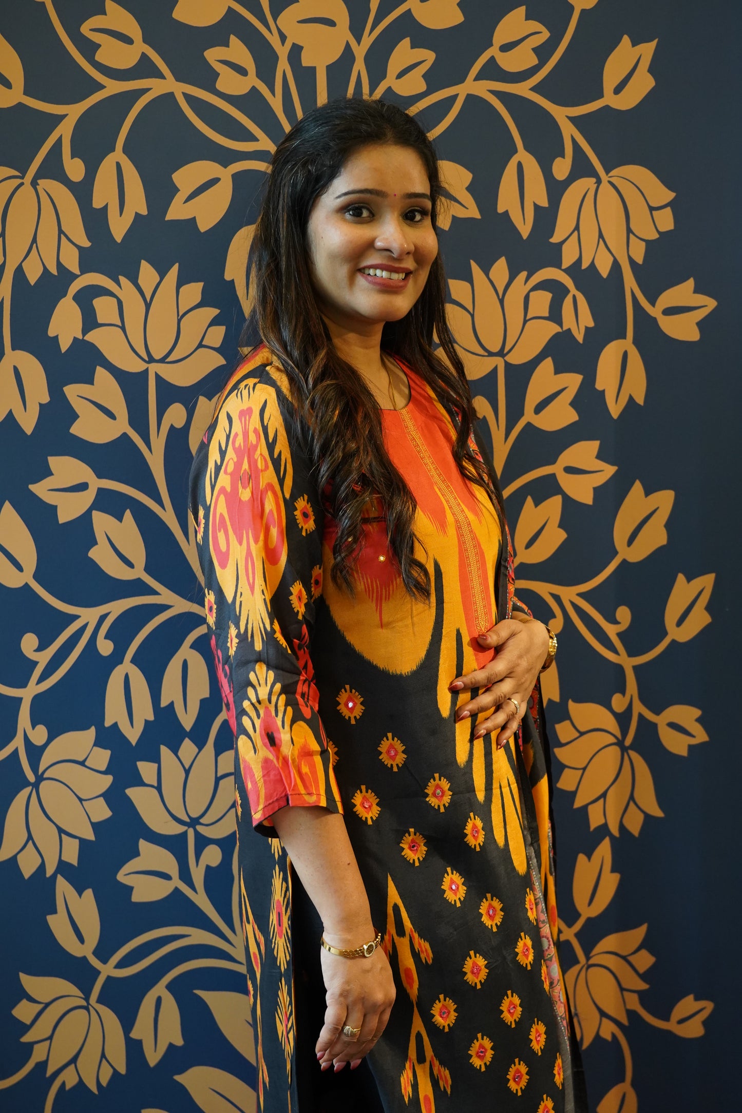 Sunset Glow Ikat-Print Suit Set