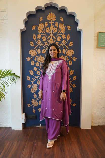 Royal Plum Hand-Embroidered Suit Set