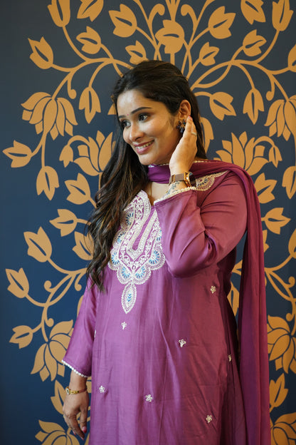 Royal Plum Hand-Embroidered Suit Set