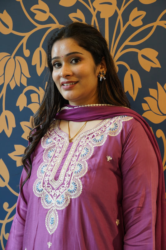 Royal Plum Hand-Embroidered Suit Set