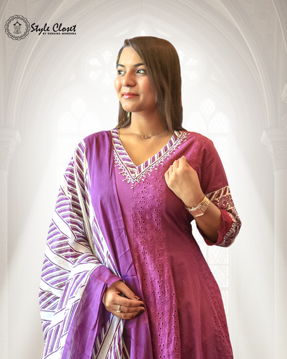 Amara Purple Chikankari Cotton Anarkali Set