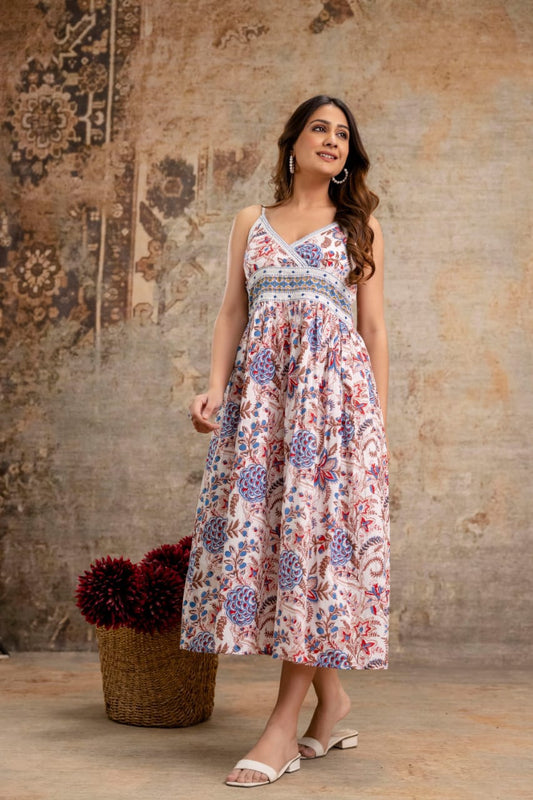 Floral Handblock Cotton Midi Dress