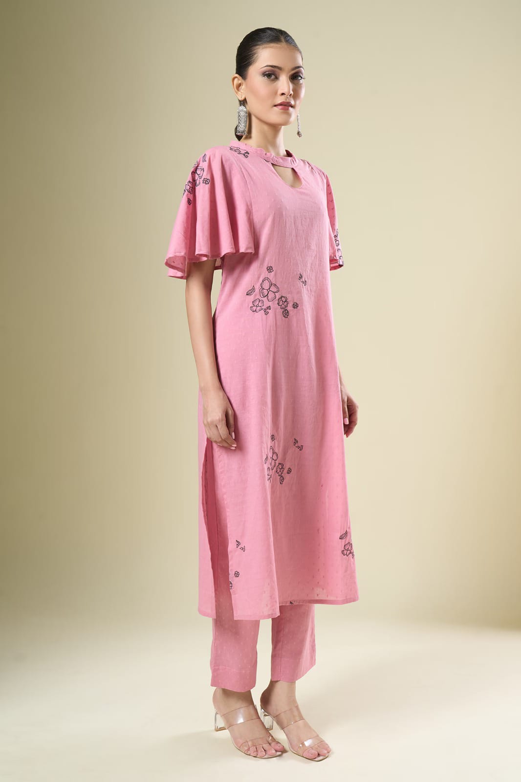 Blush Pink Floral Embroidered Kurta Set