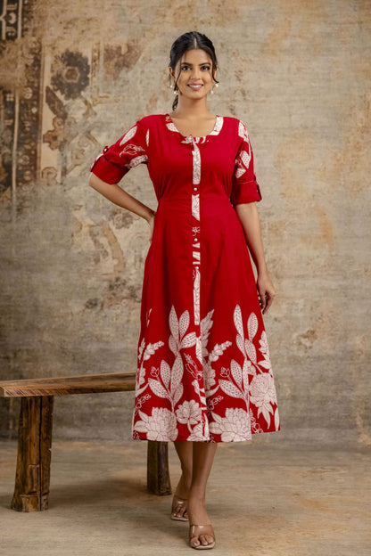 Red Kurta with button down sleeves