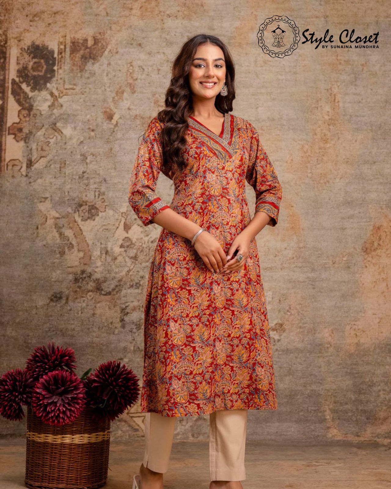 Maroon Printed Kurta