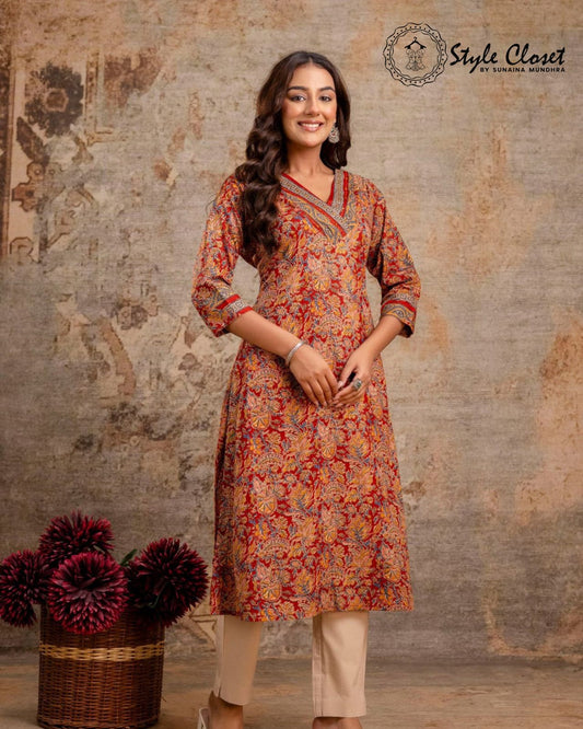 Maroon Printed Kurta