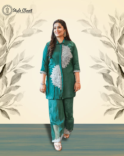 Emerald Shine Hand-Embroidered Co-Ord Set