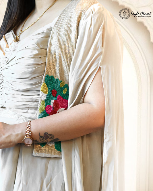 Elegant Beige Cape-Style Indo Western