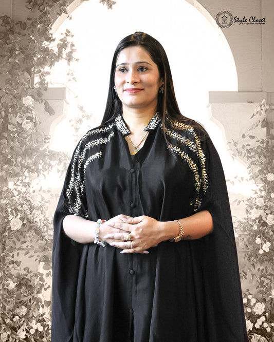 Black Luxe Embellished Cape Set