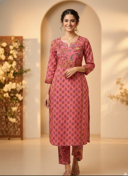 Rust Blossom Printed Kurta Co-Ord Set