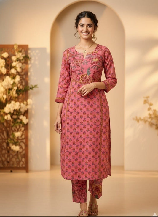 Rust Blossom Printed Kurta Co-Ord Set
