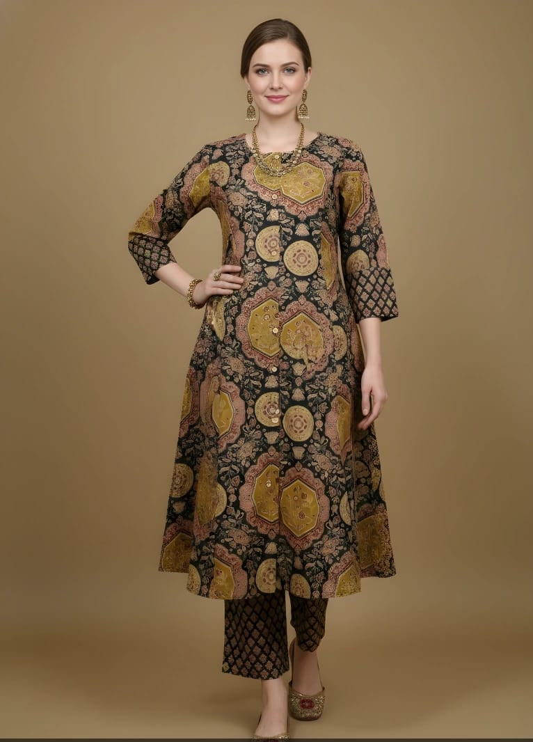 Midnight Mughal Print Kurta Pant Set