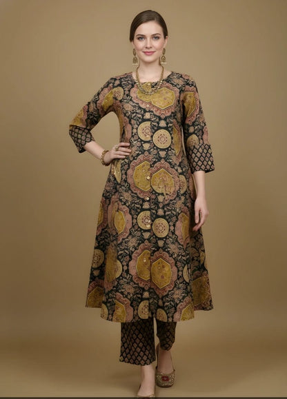 Midnight Mughal Print Kurta Pant Set