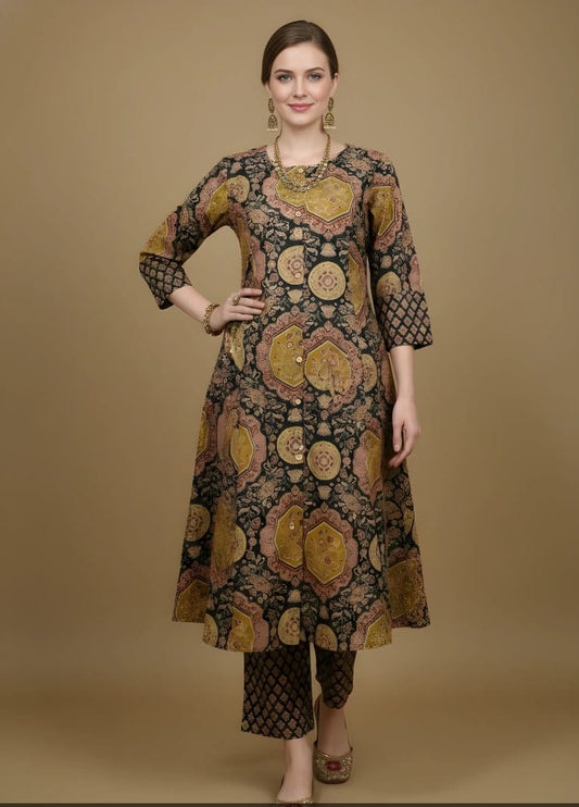 Midnight Mughal Print Kurta Pant Set