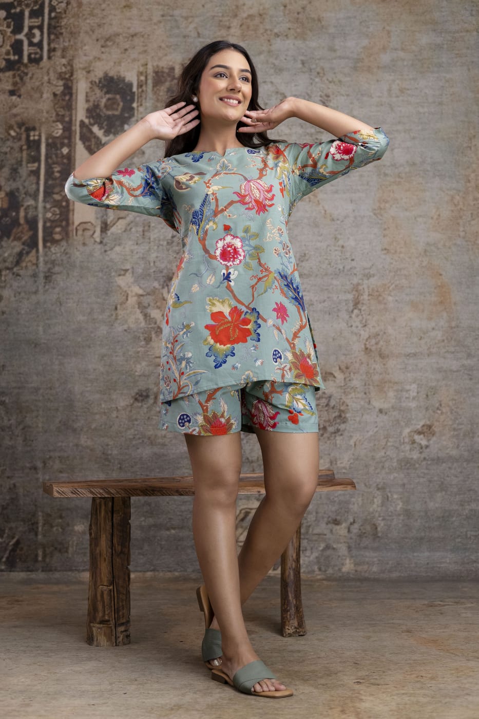 Floral Muse Cotton Tunic & Short Co-ord Set