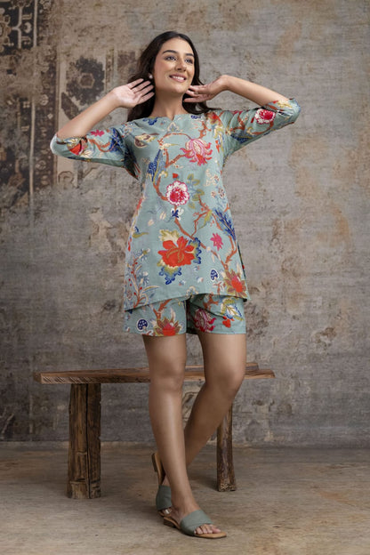 Floral Muse Cotton Tunic & Short Co-ord Set