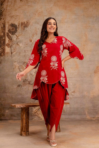Crimson Bloom Embroidered Co-ord Set