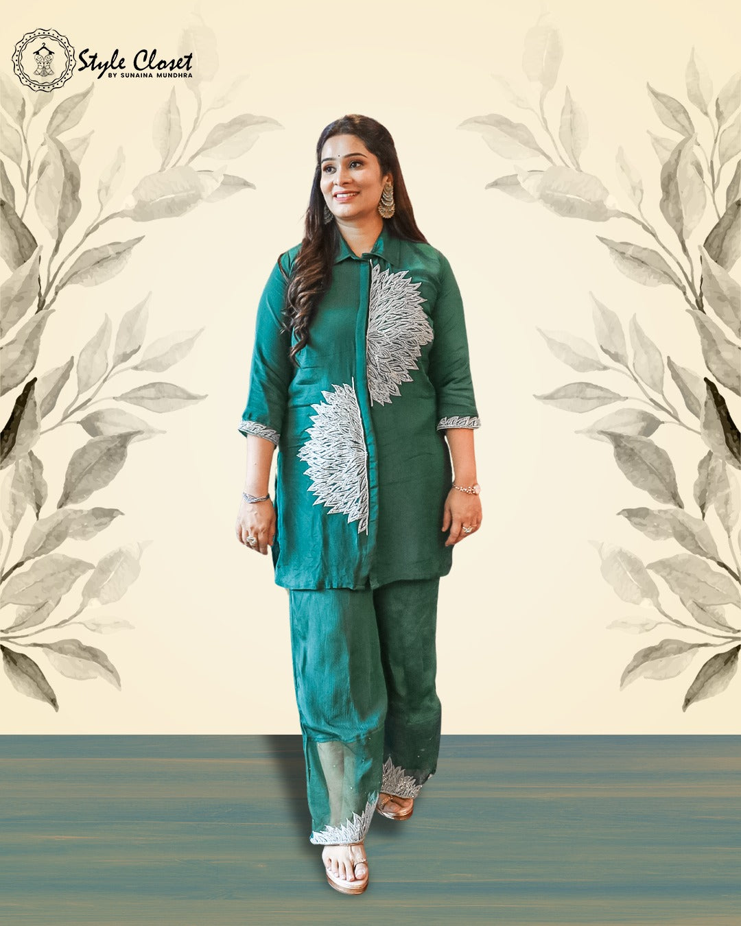 Emerald Shine Hand-Embroidered Co-Ord Set