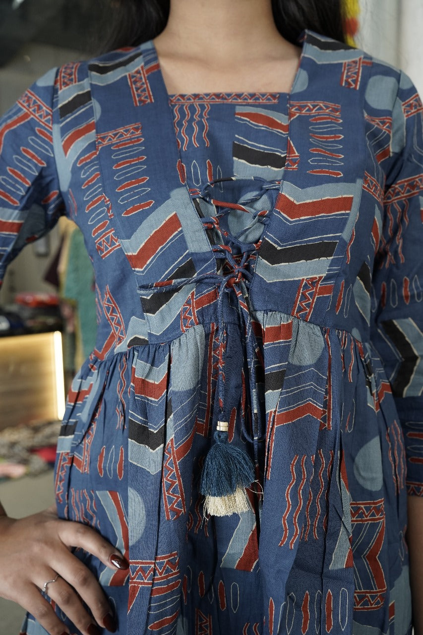 Indigo Abstract Print Peplum Kurta