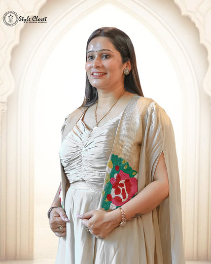 Elegant Beige Cape-Style Indo Western