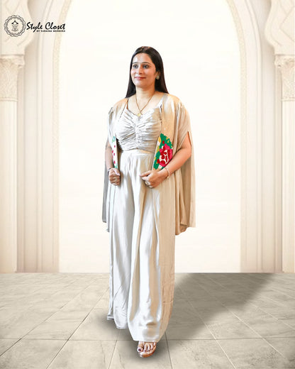 Elegant Beige Cape-Style Indo Western