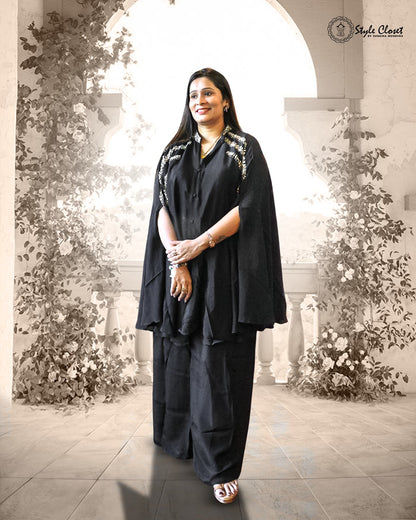 Black Luxe Embellished Cape Set