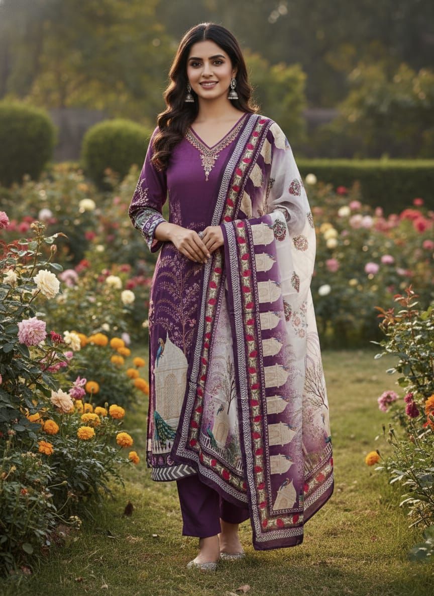 Golden Harvest Chignon Silk & Crepe Suit Set
