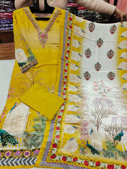 Golden Harvest Chignon Silk & Crepe Suit Set