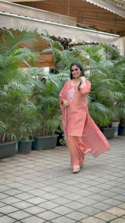 Elegant Zardozi work Kurta Palazzo Set with Dupatta