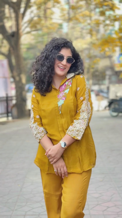Mustard Bloom Embroidered Co-Ord Set
