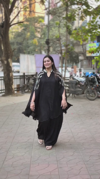 Black Luxe Embellished Cape Set