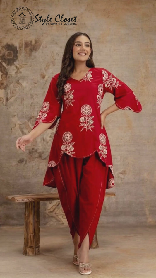 Crimson Bloom Embroidered Co-ord Set