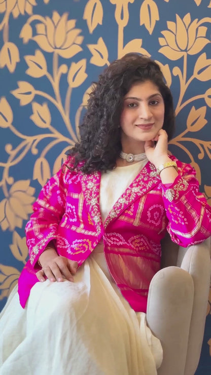 Crimson Bandhani Fusion Blazer Set