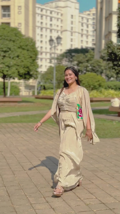 Elegant Beige Cape-Style Indo Western